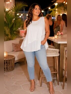 🌸 Joe Fresh White Sleeveless Layered Blouse | Size 1X | Light & Airy Chic Top